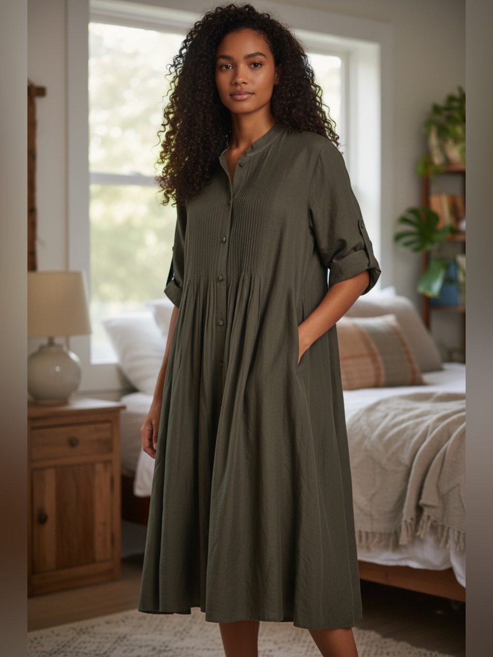 Lafayette 148 New York Black Pintuck Button-Front Shirt Dress